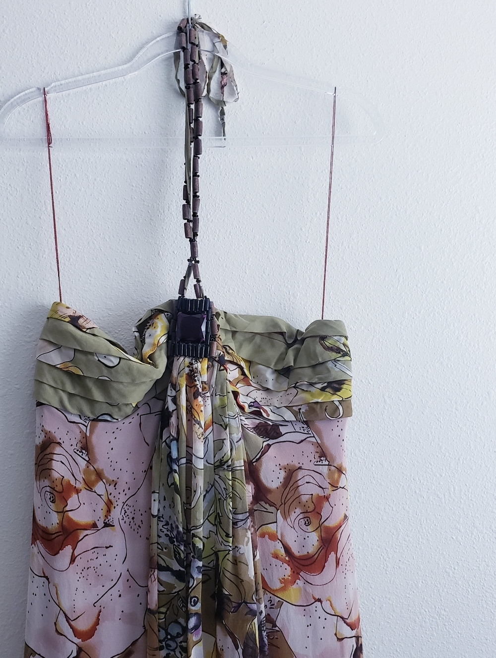 Adrianna Papell Floral Lined Vintage Halter Silk Ombre Midi Dress - Picture 3 of 11
